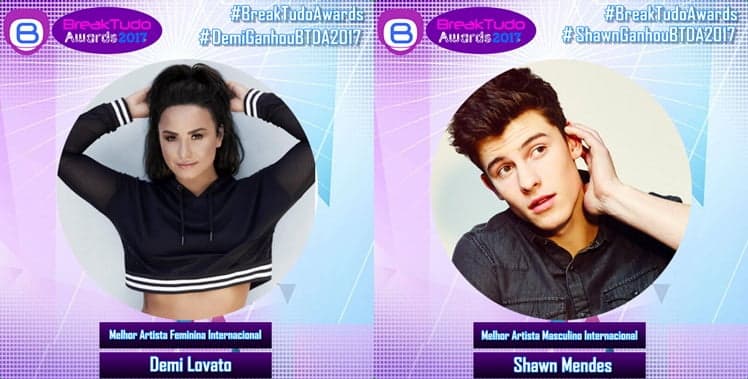 Imagem do post BreakTudo Awards 2017: Demi Lovato e Shawn Mendes vencem na categoria de Artista Internacional