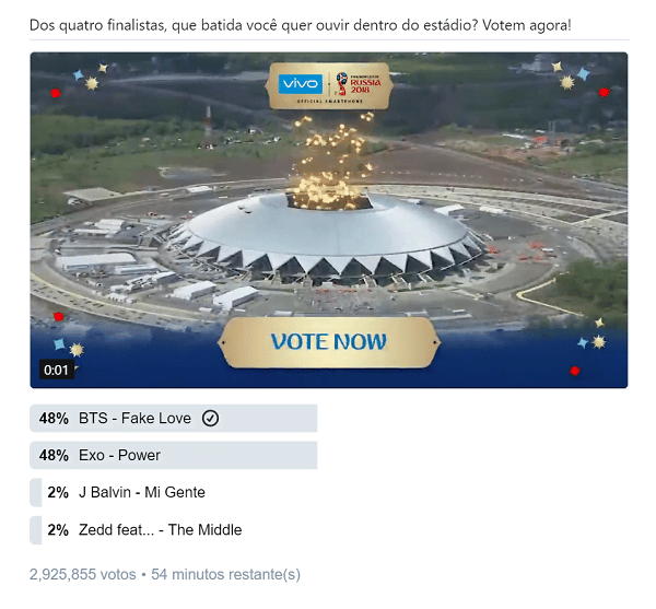 Imagem do post BTS, EXO, J Balvin e Zedd disputam em enquete da Fifa para ver que música vai tocar na final da Copa