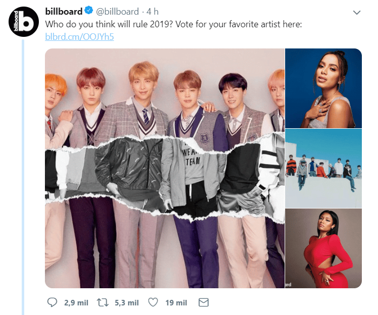 Imagem do post Billboard coloca Anitta, BTS, Selena Gomez e Ariana Grande em enquete perguntando qual artista irá dominar 2019, confira!